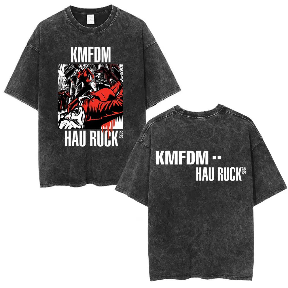 Washed Vintage Rock Band Kmfdm Angst Graphic Tshirt Men Women Retro Gothic Punk Streetwear Mens Casual Pure Cotton T Shirts