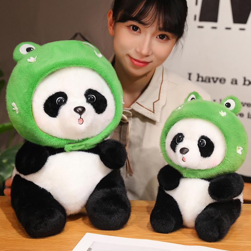 Cute Cute Panda Turned Frog Doll Plush Toy Black and White Panda Doll Children Soothing Doll