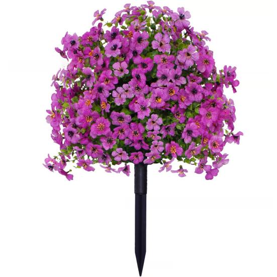 

UV Resistant Artificial Violet Topiary Bushes with Stakes Spring Summer Faux Violet Shrubs Outdoor Fake Plants Ball Tree for Garden Porch Window Box 1pc