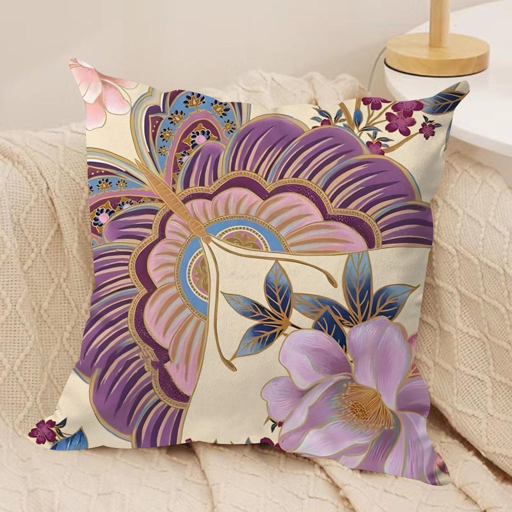 Indonesia Batik Design Cushion Cover Soft Plush Fabric Double-Sided Printed Sofa Cushion Cover for All Seasons Home Decor Gift