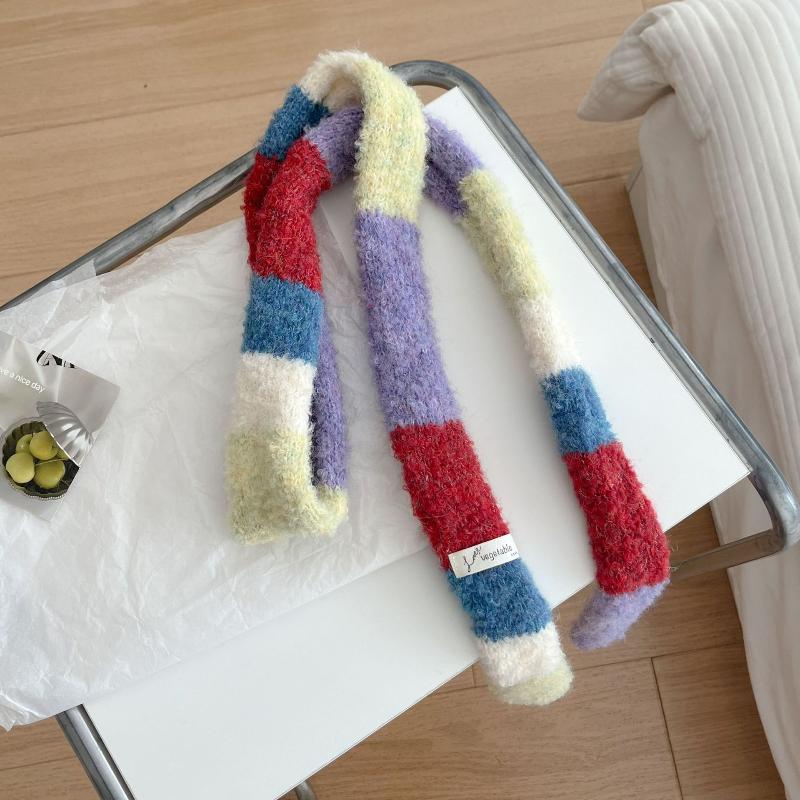 Women'S Thin Narrow Long Colorful Striped Scarf Autumn And Winter New Design Hot Girl All-Match Decorative Scarf