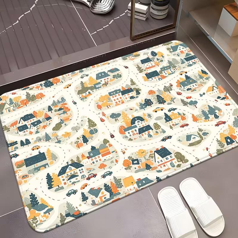 

Kids Game Door Mat Cartoon City Map Educational Floor Rug Soft Non-Slip Welcome Carpet for Children Bedroom Playroom Door Decor 40x60cm