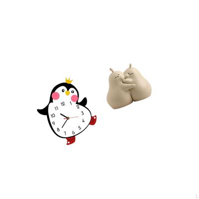 Penguin Pear Wooden Wall Clock And Ceramic Bookend Set Lovely Decorative Home Ornament for Bedroom