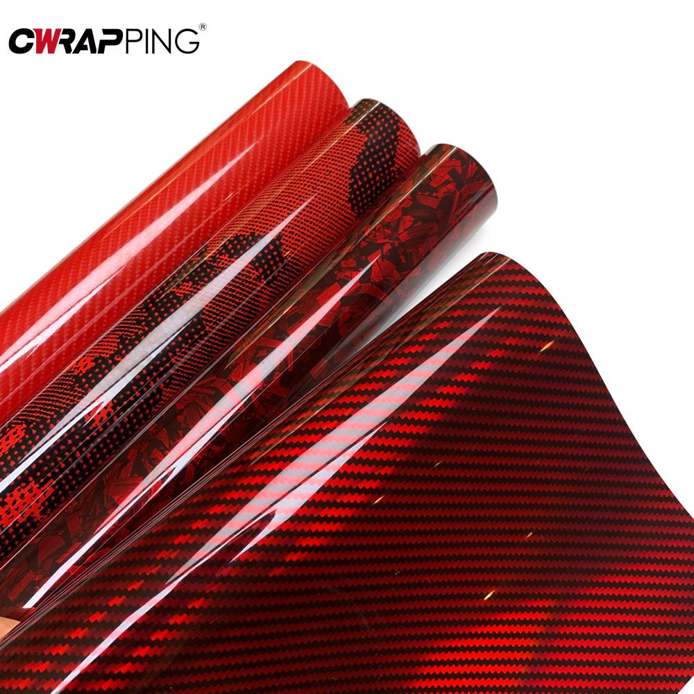 Red Glossy Vinyl Car Wrap Air Release Bubble Carbon Fiber Stickers Automatic Accessories Waterproof Heat Resistant Car Stickers