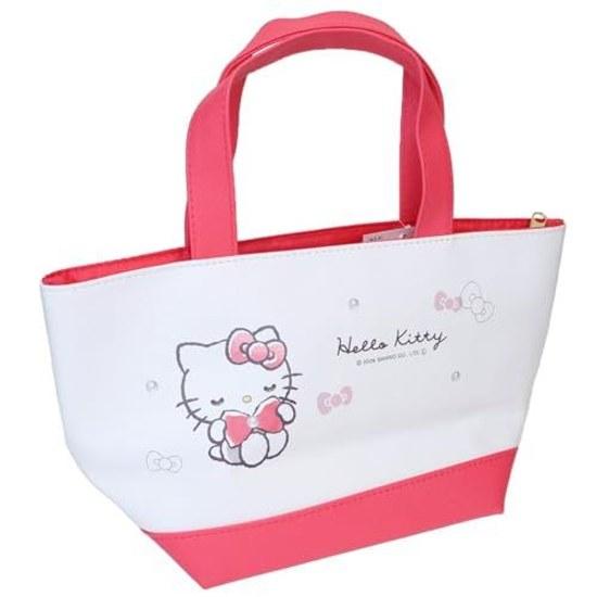 Hello Kitty Lunch Bag Insulated Pouch Monochrome Ribbon Sanrio