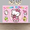 Cartoon Hello Kitty Pink Backdrop Happy Birthday Sweet Theme Kids Girls Baby Shower Party Photo Background Banner Decor Props