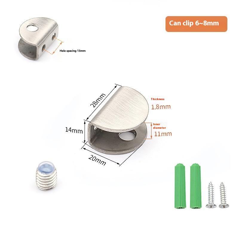 2Pcs 304 Stainless Steel Glass Clamp for 6-8mm Thickness Glass Shelf Bracket Semi-Circular Clamp