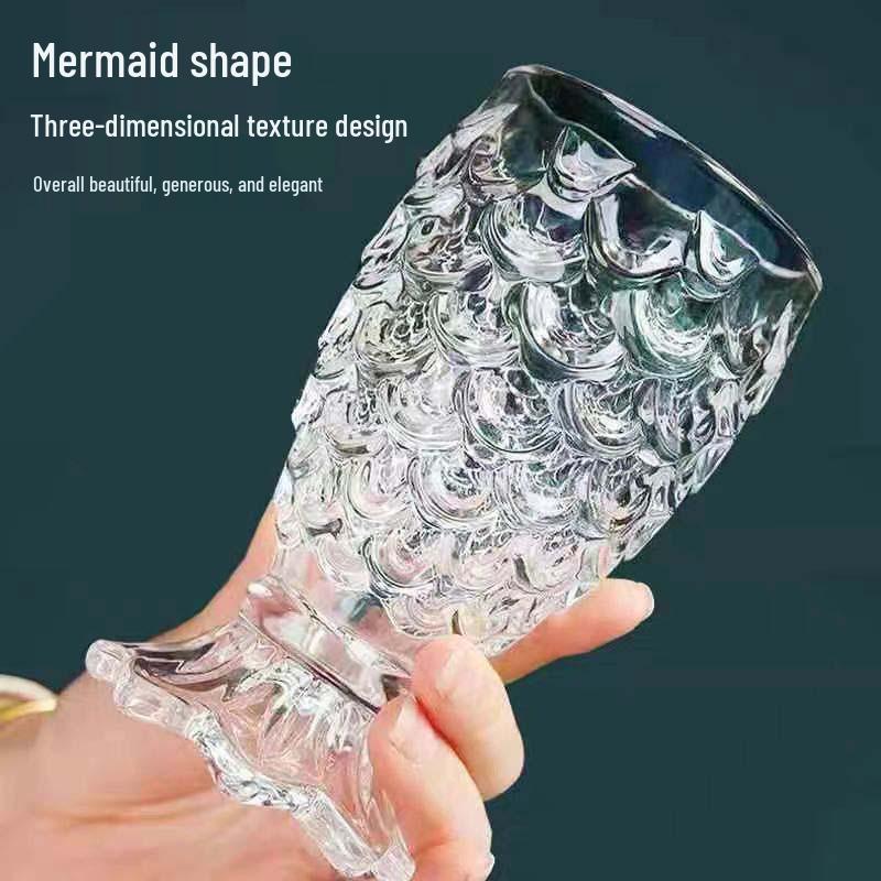 Lead-Free Embossed Mermaid Glass Cup with Fish Scale and Pineapple Design for Beer, Juice, or Water