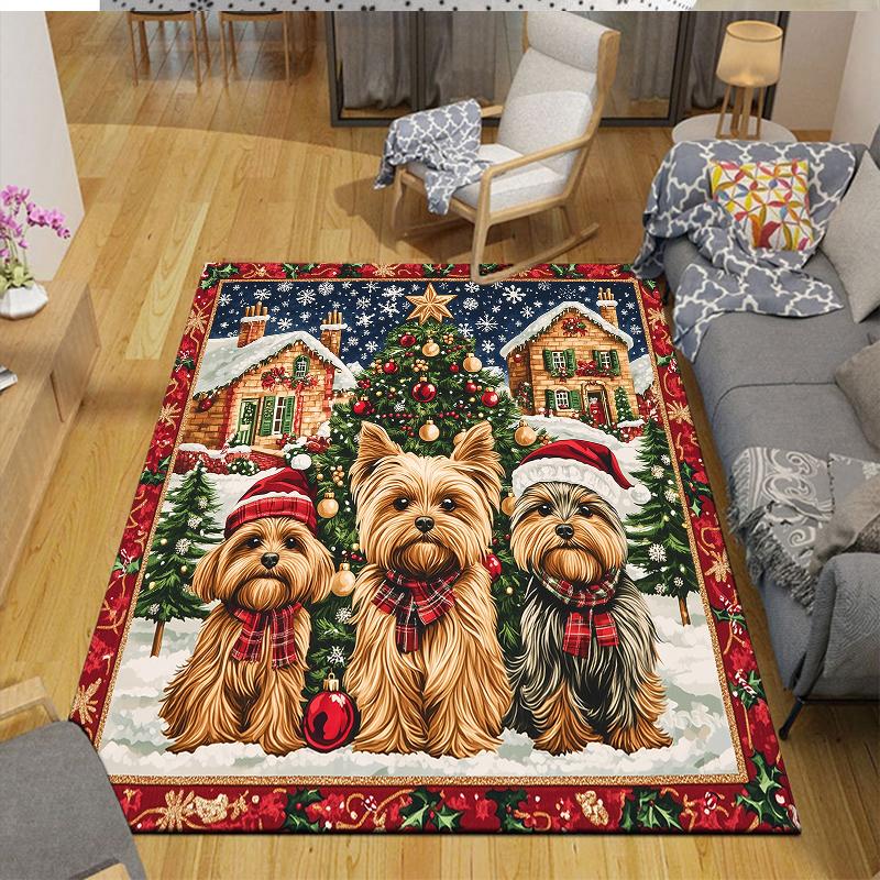 Christmas dog Home Sofa Decoration for Living Room & Bedroom, Non‑Slip Play Flannel Floor Mat for Game Room