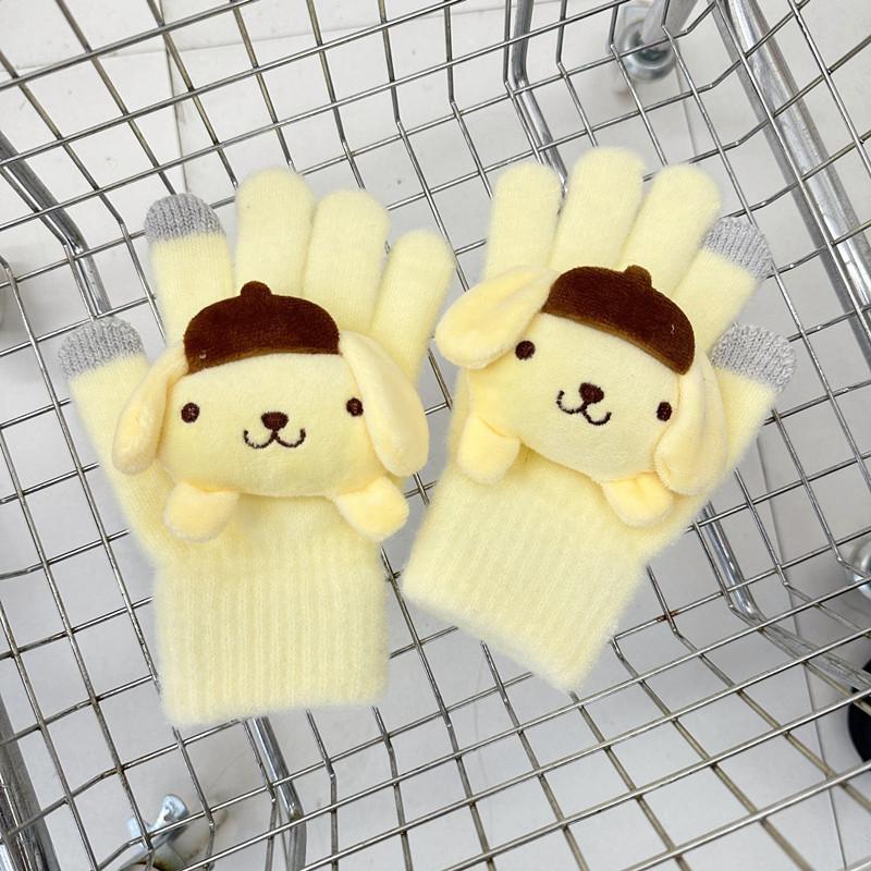 Korean Autumn and Winter Children's Gloves Sanrio Cartoon Warm and Cold Proof Thickened Baby Gloves Knitted Five Finger Gloves