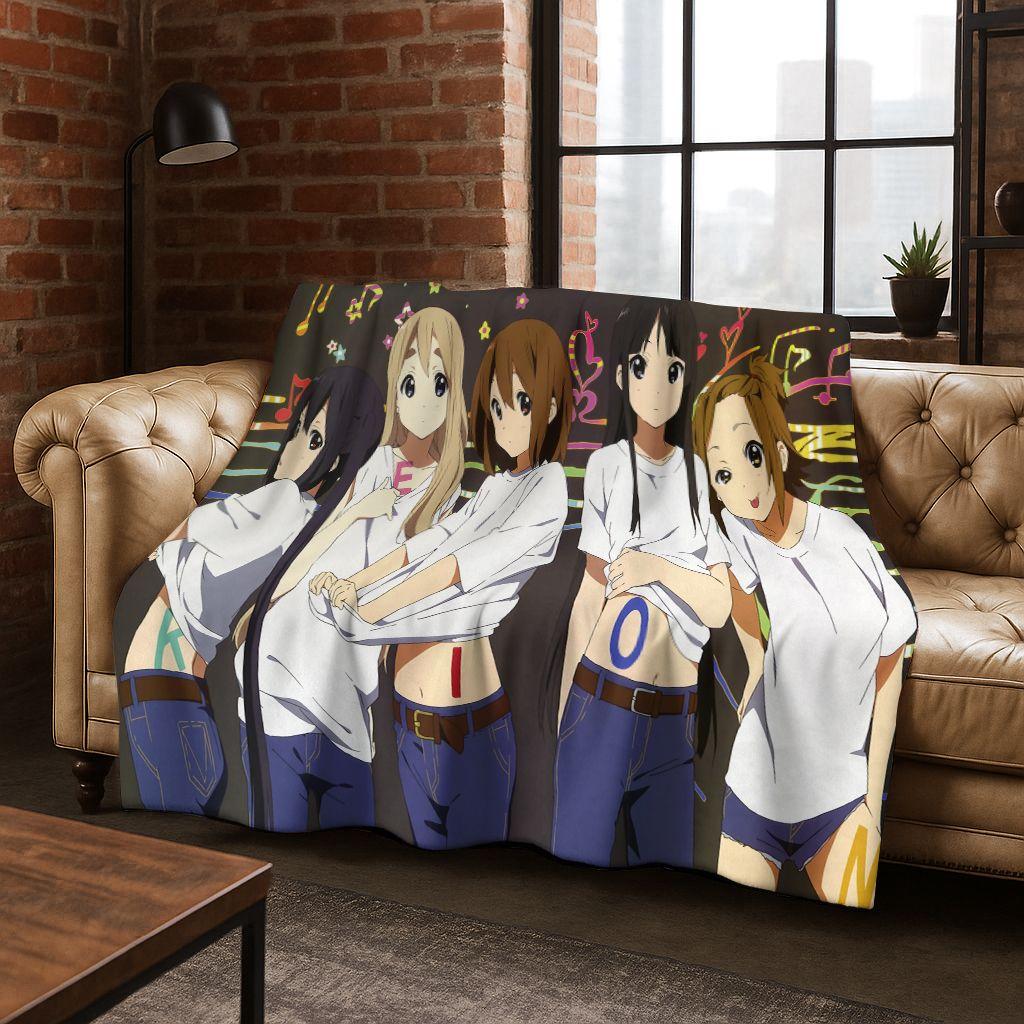 Anime K-ON Kawaii Girl Hirasawa Yui Music Cartoon Flannel Blanket,Cozy Soft Throw Blanket for Home Bedroom Bed Sofa Cover Kid