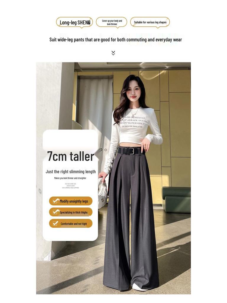 Women's Spring 2025 French-Style High-Waisted Wide-Leg Suit Pants