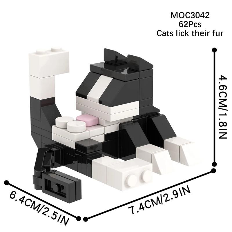 

Cute Cat Series Animal Set Cat Lick Their Fur Scene MOC Creative Building Block Three Flower Siamese DIY Gift For Kid Adult Toys