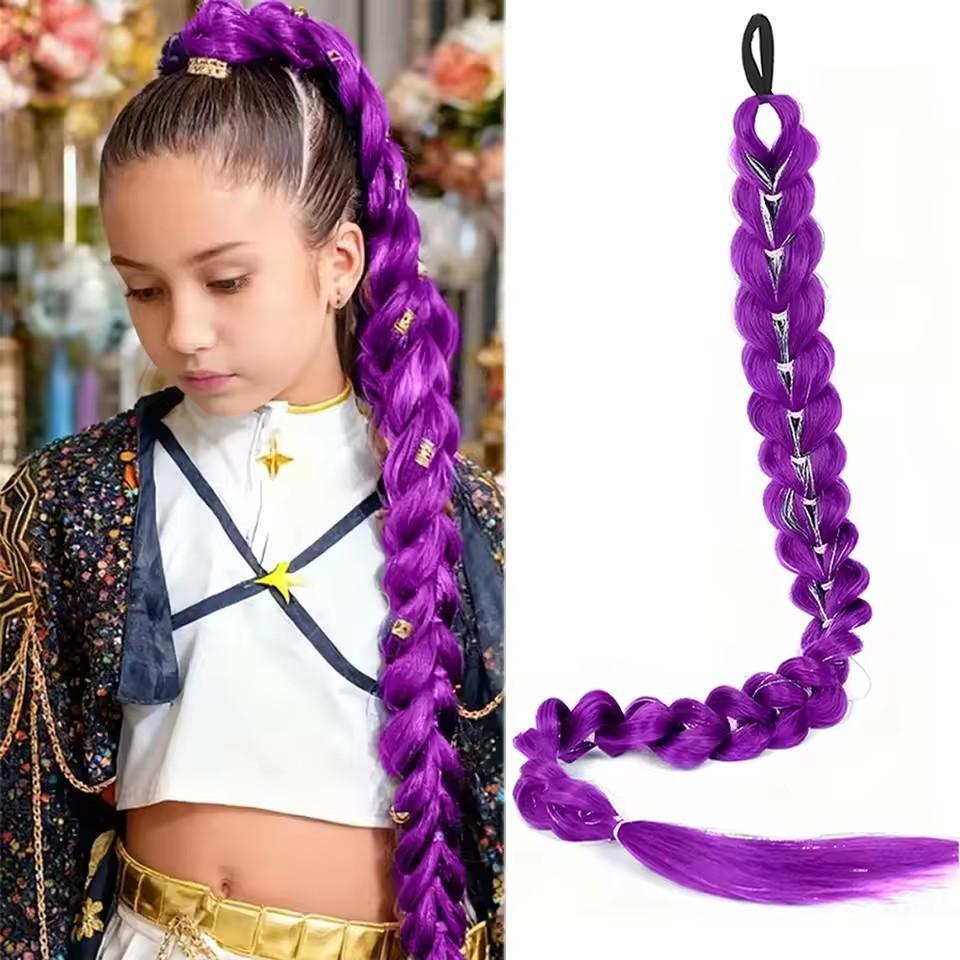 32-дюймовый сверхдлинный синтетический фиолетовый плетеный парик | Мерцающий металлик | Детский рождественский парик-аксессуар - Коллекция Rumi 32inches