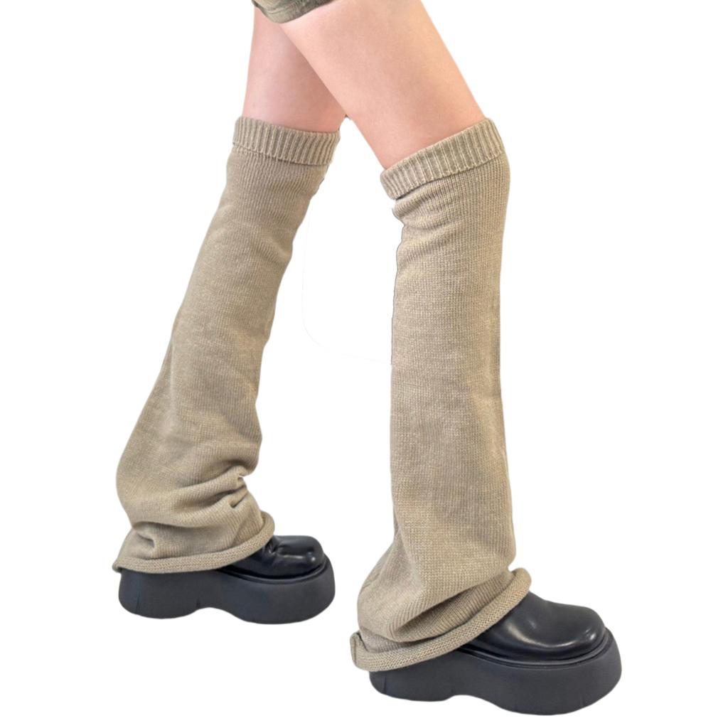 Women Knitted Over Knee Leg Warmers Stockings Solid Color Flared Thigh High Leg Covers Footless Long Socks Streetwear
