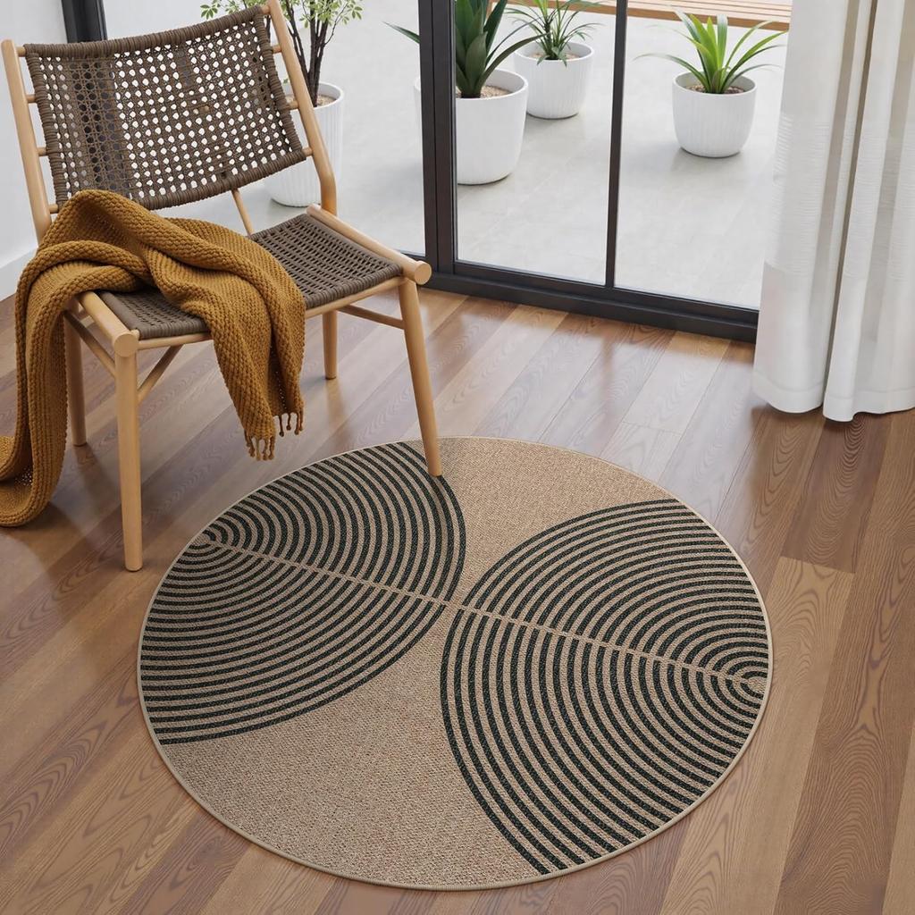 Stripe Pattern Carpet Lines Design Round Mat Modern Outdoor Indoor Decoration Rug for Porch Patio Living Room Bedroom Terrace