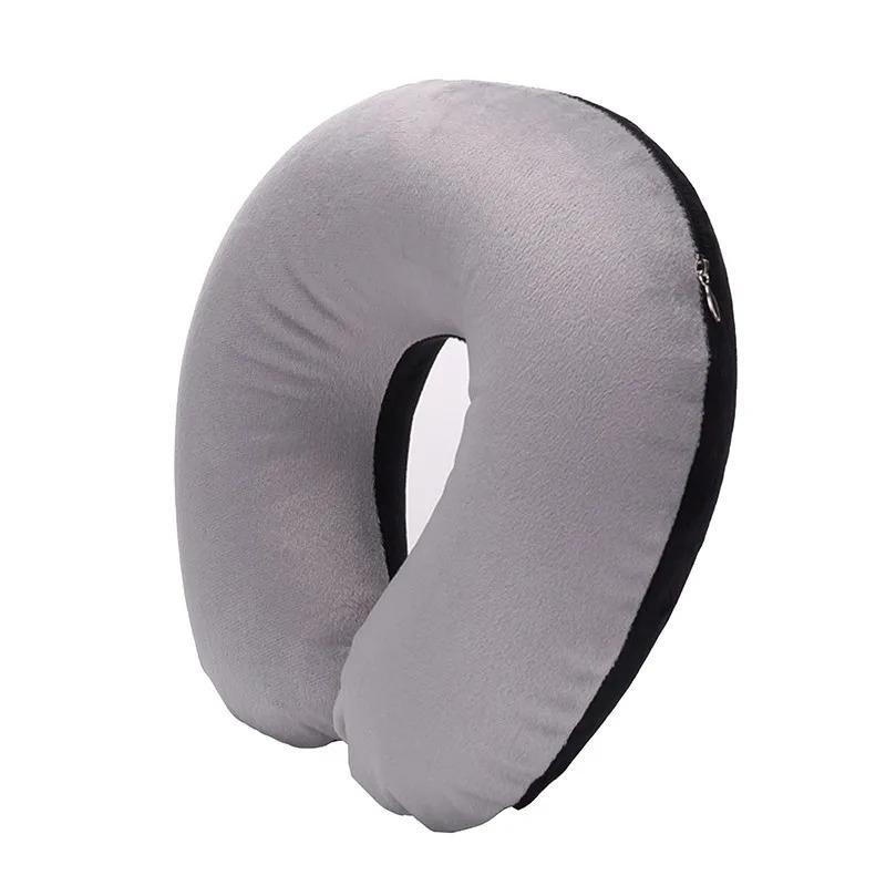 1/4pcs U-shaped Travel Pillow Car Air Flight Office Inflatable Neck Pillow Short Plush Cover PVC Support Headrest