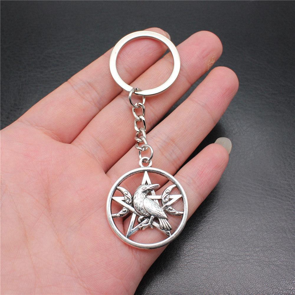 28mm Key Ring Star Pentagram Moon Minimalist Jewelry Components QY043