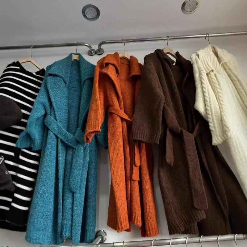 Herbst und Winter Mohair Strickmantel Mantel Damen High-End Gürtel Locker Fauler Stil Langer Pullover Cardigan