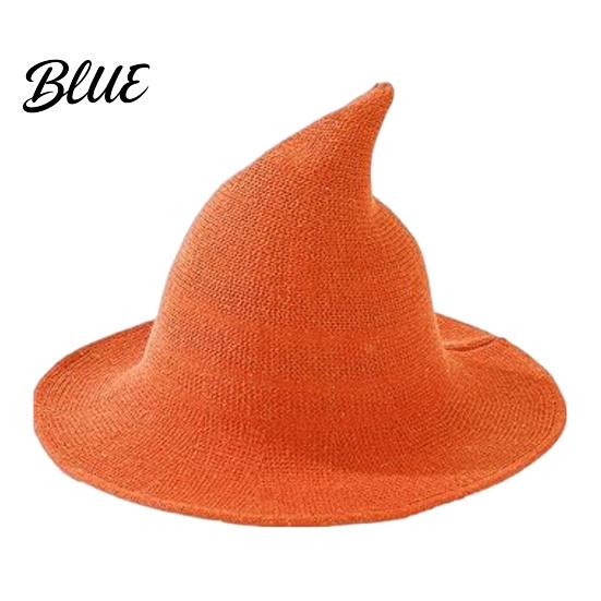 Cotton Knitted Wizard Hat Women Pointed Witch Hat Foldable Wide Brim Cap Halloween for Cosplay Autumn Winter Themed Party Costume Accessory