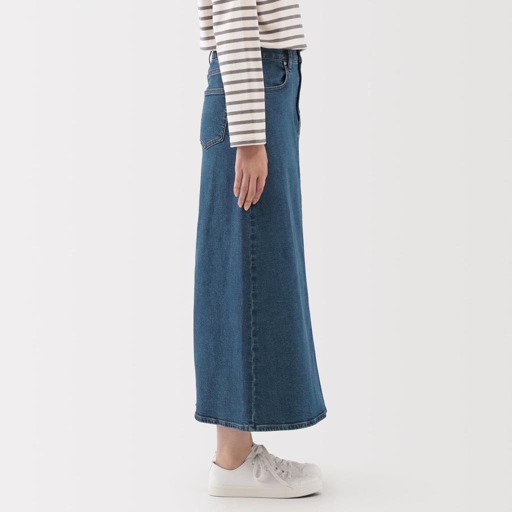 MUJI Damen Stretch Denim A-Linien-Rock, Blau, Größe L, BE1Z3A5A