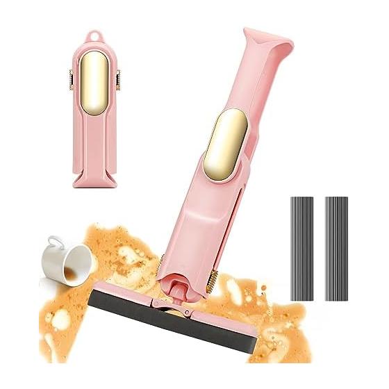 brontier Mini Mop, Folding Sponge Mop, Multifunctional Wiper, Water Wiping, Water Absorption, No Hand Washing Required, Both Dry and Wet Use, Small,