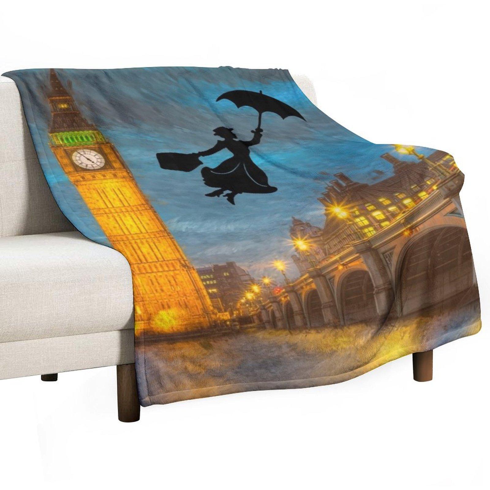Magical Nanny Over London Throw Blanket Softest anime Hair Moving Blankets 30x40in