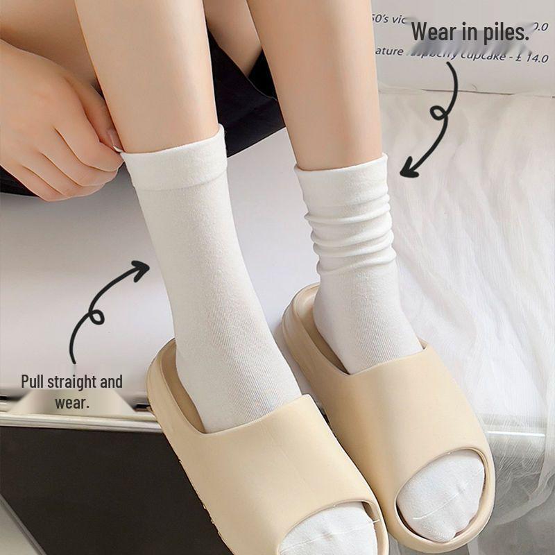 Women's Mid-Calf Pure Cotton Maternity Socks - Spring/Summer Loose Fit Scrunch Style Knee-High Socks