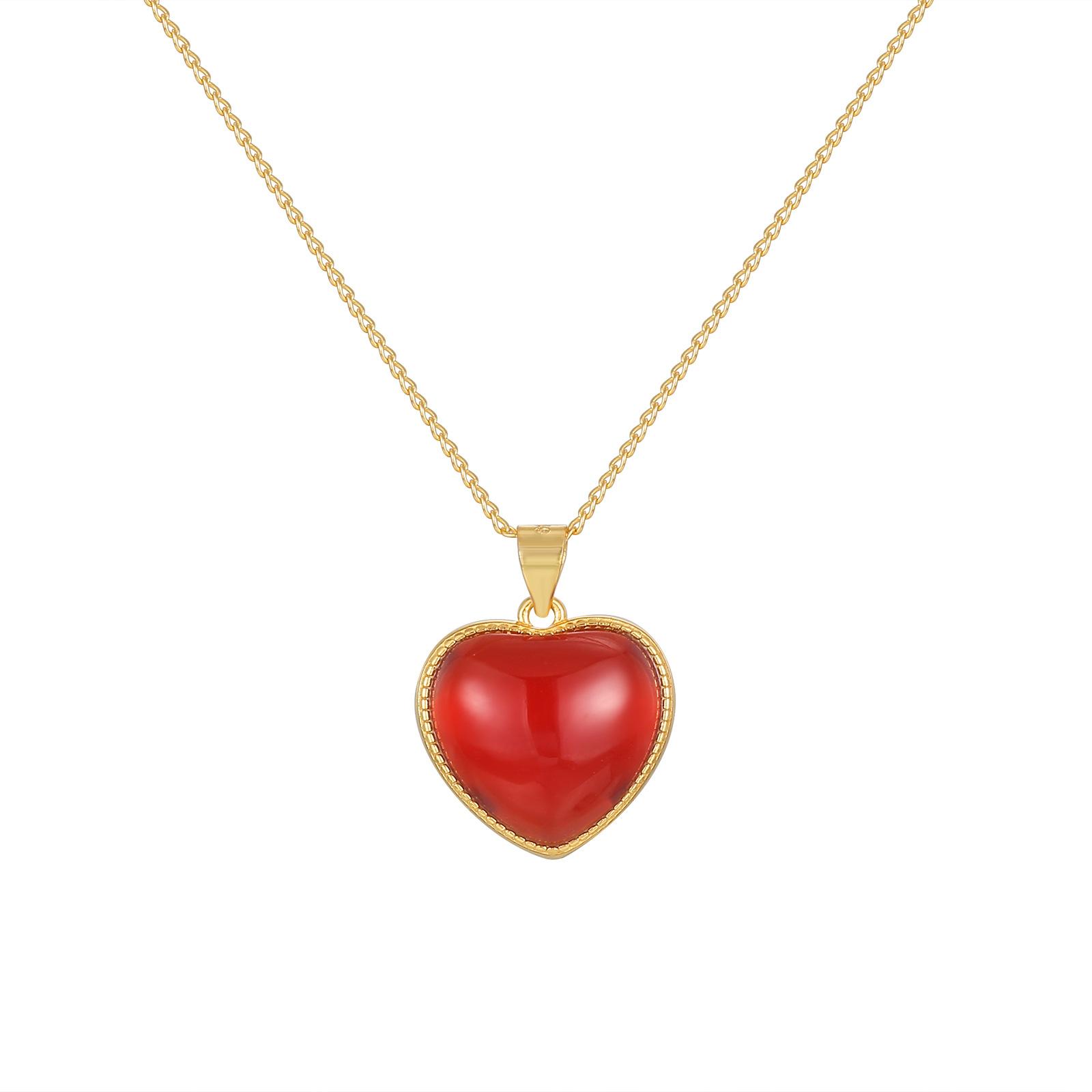 

Серебряное ожерелье S925 с агатом, женское, с красным сердцем, подвеска, легкая, роскошная, высокого класса, цепочка на ключицу с маленьким красным сердцем, персиковым сердцем 925 silver