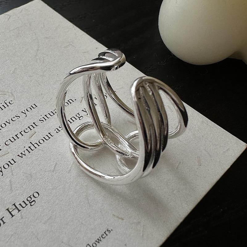 925 Sterling Silver Rings For Women Geometric Fine Jewelry Finger Adjustable Interline Cross Ring For Party Birthday Gift