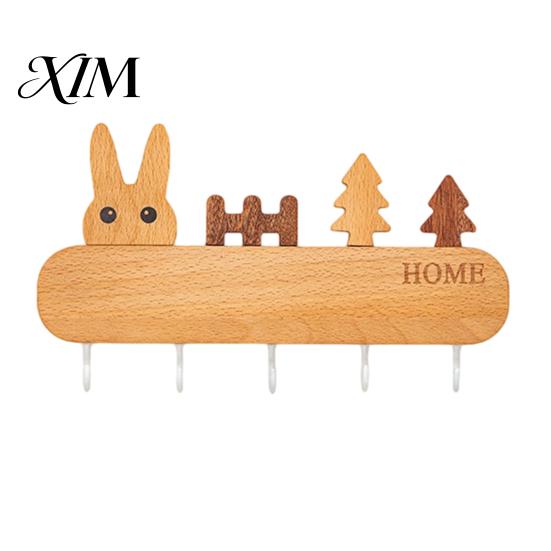 Pet Leash Holder for Wall Wooden Key with 5 Hooks, Cartoon House Theme Organizer, Multi Entryway Storage Purpose Hanging Rack Keys Leashes And