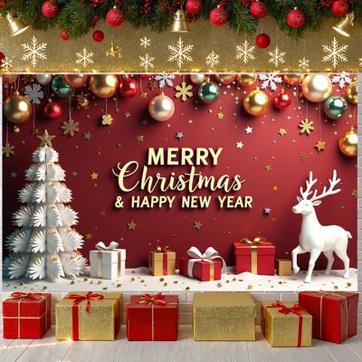 New Year Display Gold Stars Festive Banner Happy New Year Background Snowflakes Winter Display For Home Decor Xmas Gathering