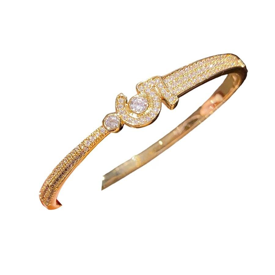 18k Gold Plated Zircon Round Open Cuff Bracelet For Elegant Women
