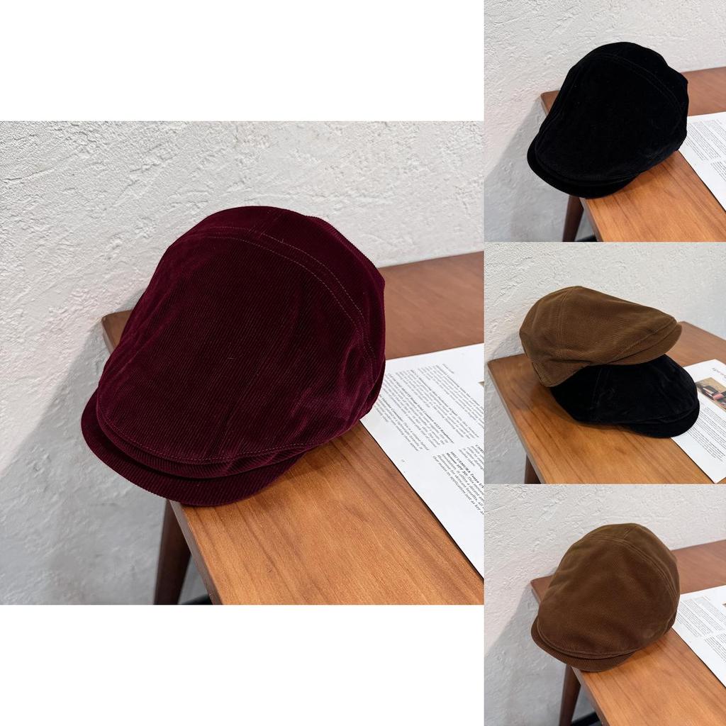 Trendy Corduroy Solid Color Flat Cap With Warmth And Sunshade For Men And Women In Fall And Spring