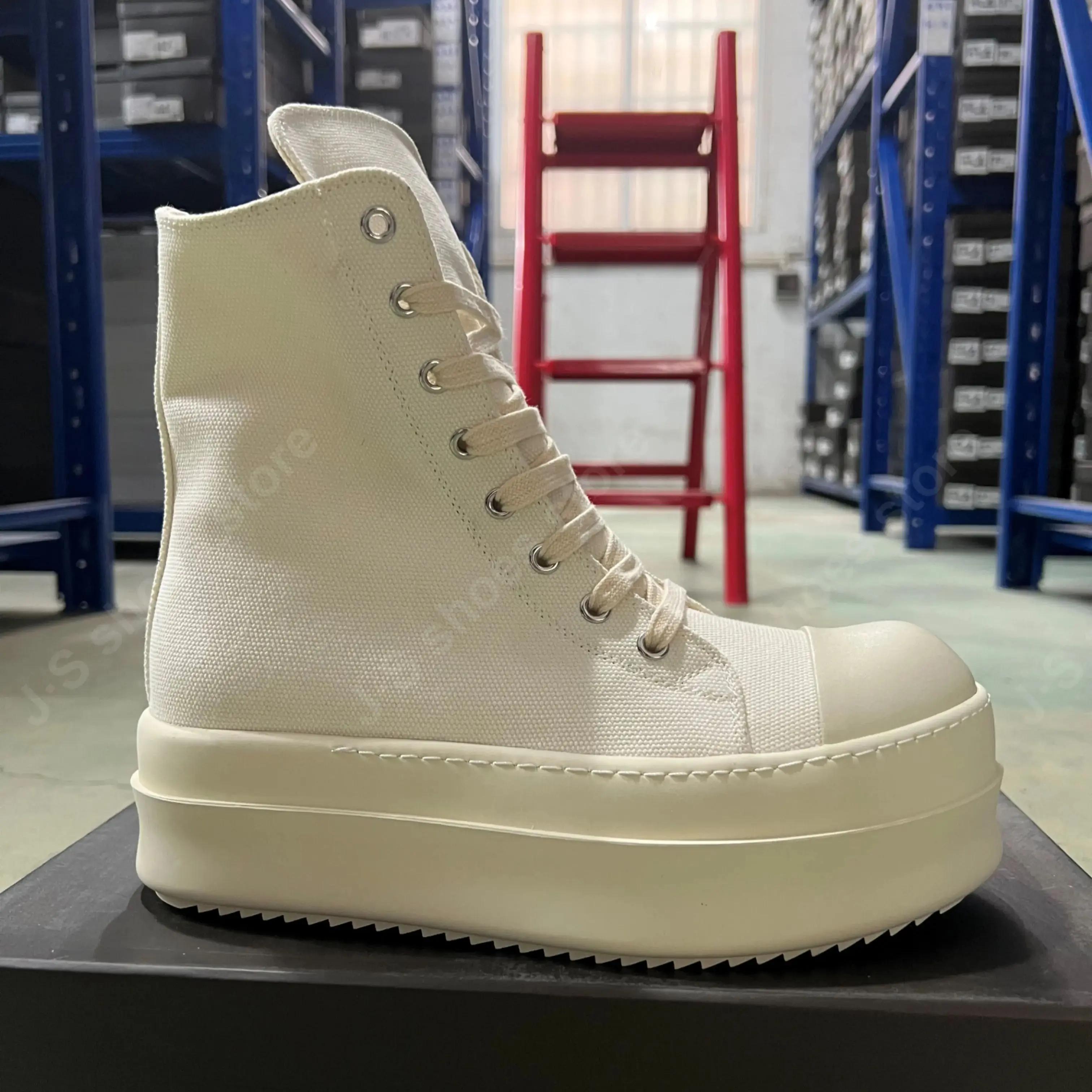 

R-o Designer Boots Men Sneaker Women Beige Canvas High Top Casual Shoe Zipper Platform 6cm Thick Sole Sneakers Ankle Boot Shoes 48 бежевый