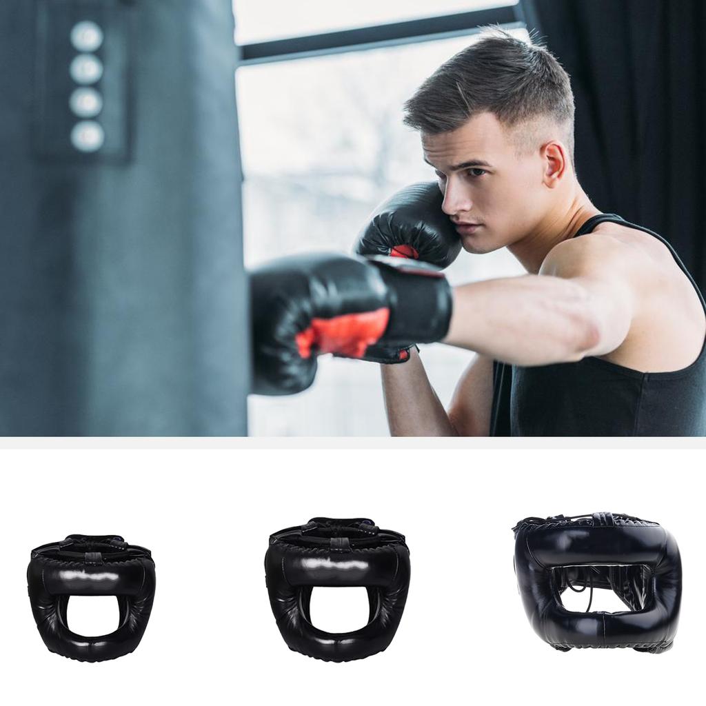 Full Face Kick Boxing Helmets PU Leather Training Sparring Headgear Helmets Martial Art Headgear Protector Enduring