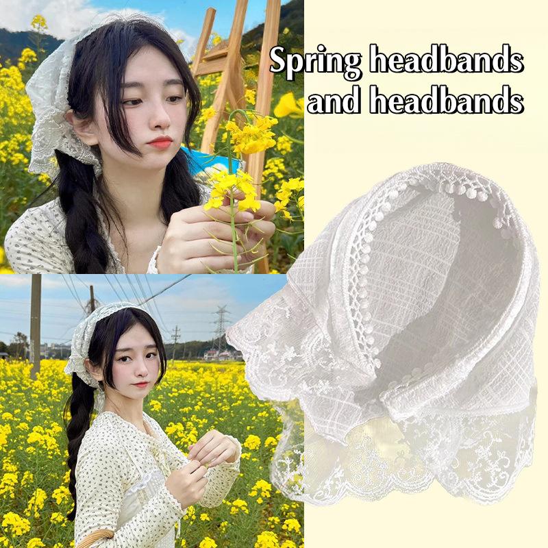 Lace Triangle Hair Scarf Headband Countryside Style Innovative Design Lotus Leaf Edge Mesh Sweet Girls Hair Accessories Gift