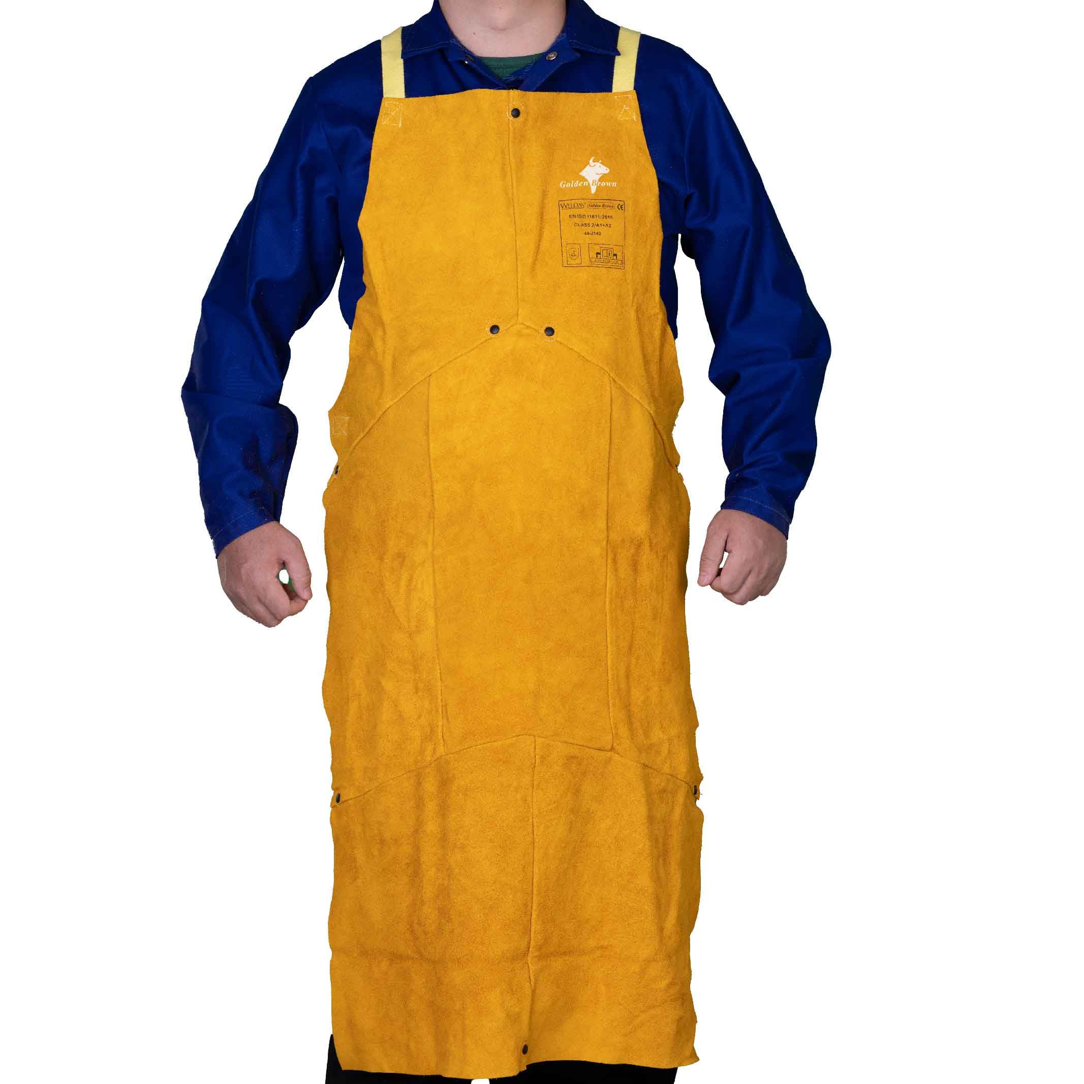 

[Weldas] Golden Brown™ Leather Welding Bib Apron with Unique Self-Balanced Strap System, Golden Brown, 44-2142, Length 107cm, Width 60cm.