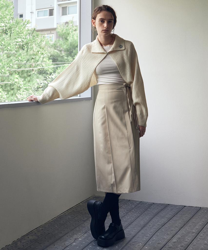 Nigaennikol Ribbon Pintuck Long Skirt_Light Beige