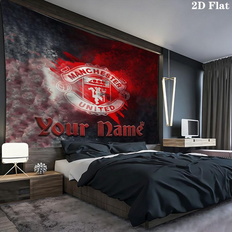 Manchester United F Custom Name Wall Tapestry Aesthetic Wall Hanging Printed Fabric Blanket Decorative Tapestries for Bedroom Living Room Home Decor