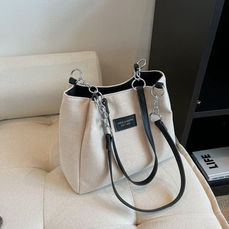 Large Capacity Versatile Canvas Tote Bag For Women Stylish Commuter Shoulder Bag In Brown And Black