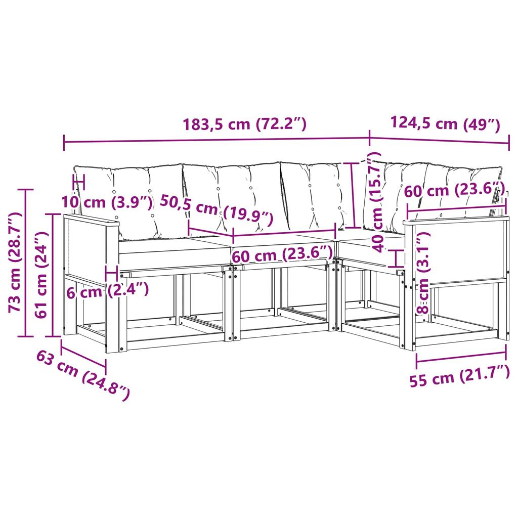 Outdoor Sofa Set with Cushions 4 pcs Natural and Light Grey