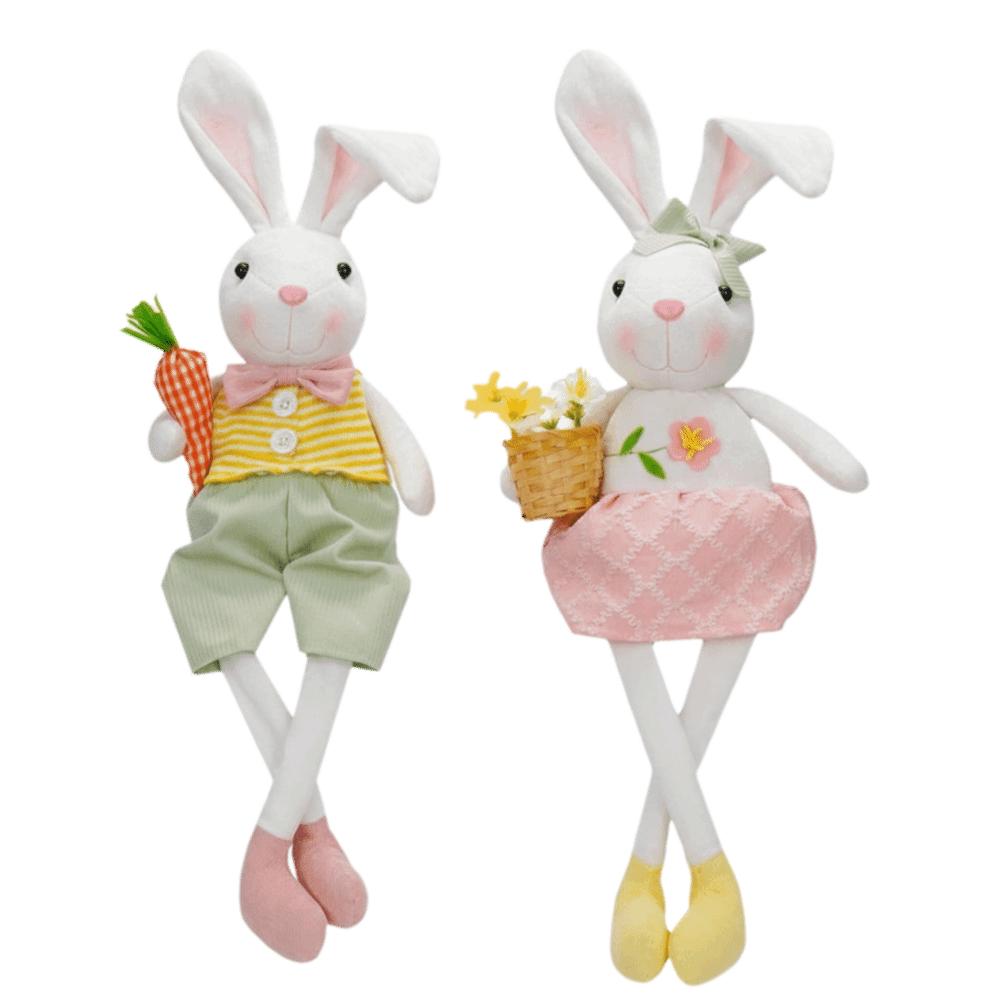 Adjustable Long Legged Easter Rabbit Decoration Carrot Flower Basket Spring Countrysides Theme Rabbit Figurine