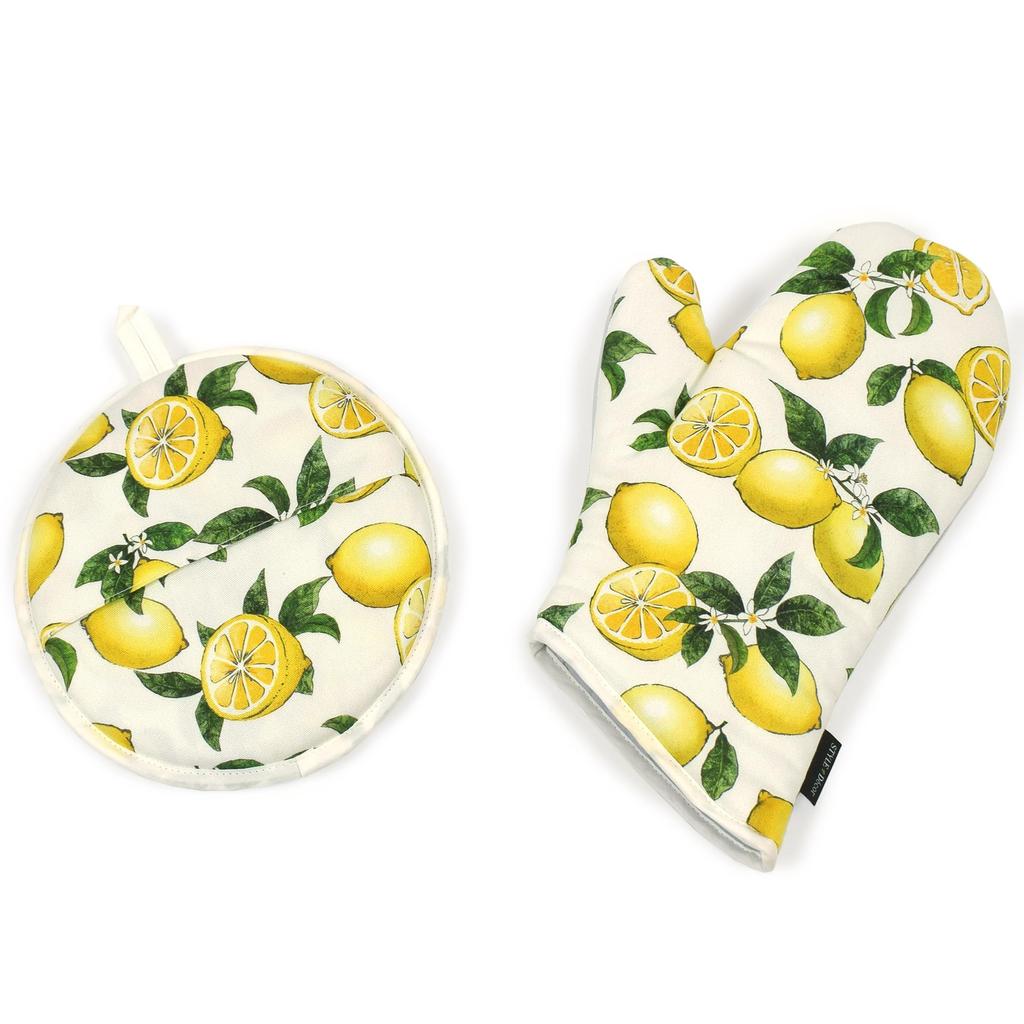STYLE Decor Set Mitten Pot Set Apron Kitchen Cooking Citrus Lemon Gift Celebration Stylish Cute STYLE Decor W8701400 2-piece