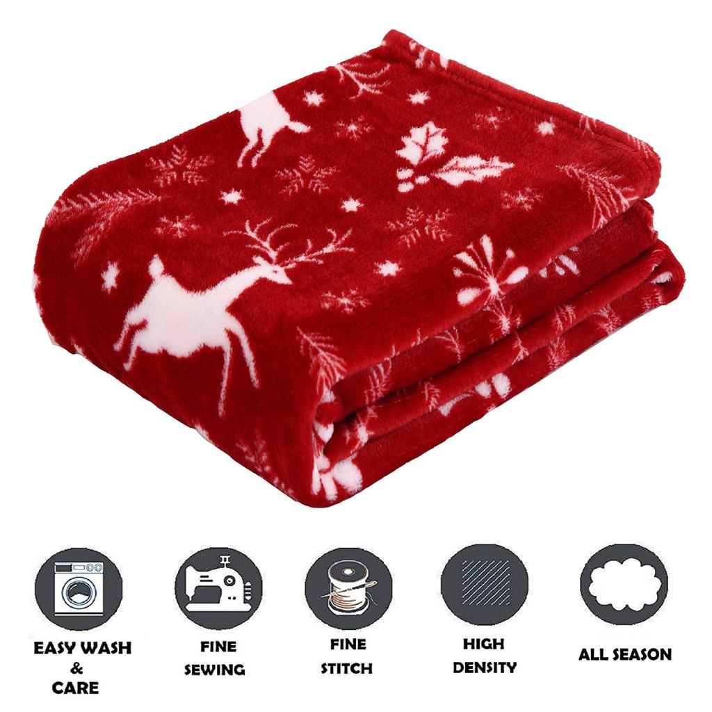 Christmas Elk Snowflake Patterned Red Flannel Blanket Cover Warmth Multifunctional Decorative Blanket Universal Winter Blankets