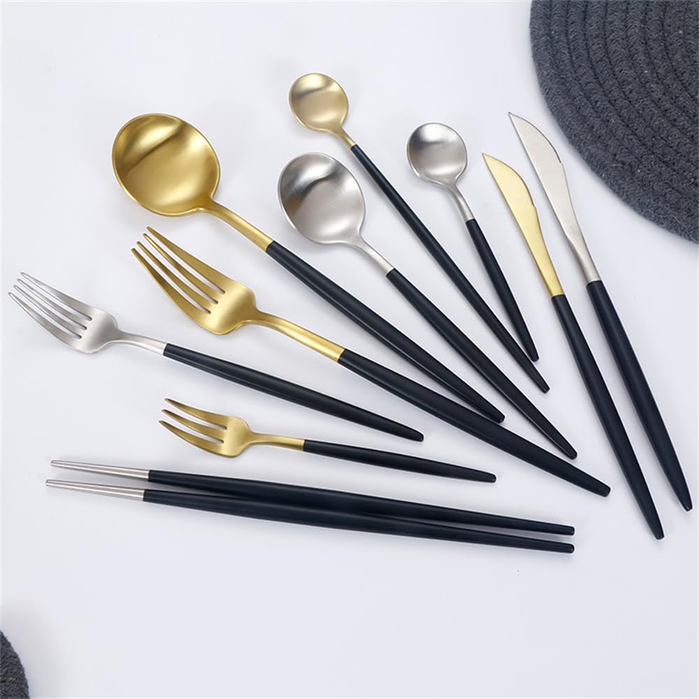 andoo Cutlery Stylish Fork 20 Colors Available Cake Stainless Dessert Chopsticks Dishwasher Kitchen Wedding Housewarming Gift Set, Knife, Spoon, Set,
