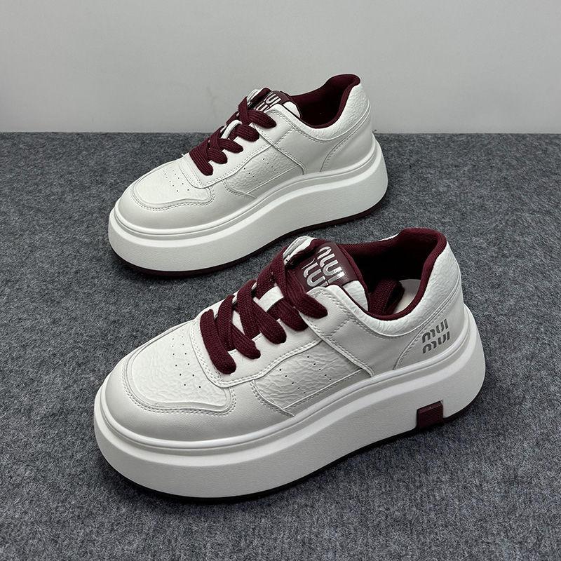 thick-soled cowhide little white shoes women's shoes new versatile sports and leisure shoes heightened lace-up lightweight lace-up board shoes