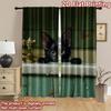 2D flat printing 2pcs Curtain Black Cat Bathing Digital Printed Polyester Drapes Party Decorations for Parties and Everyday use