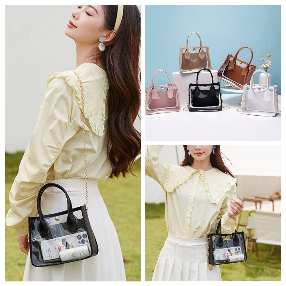 

Square Transparent Handbag Candy Color PVC Jelly Bag Fashion Chain Shoulder Bag Travel