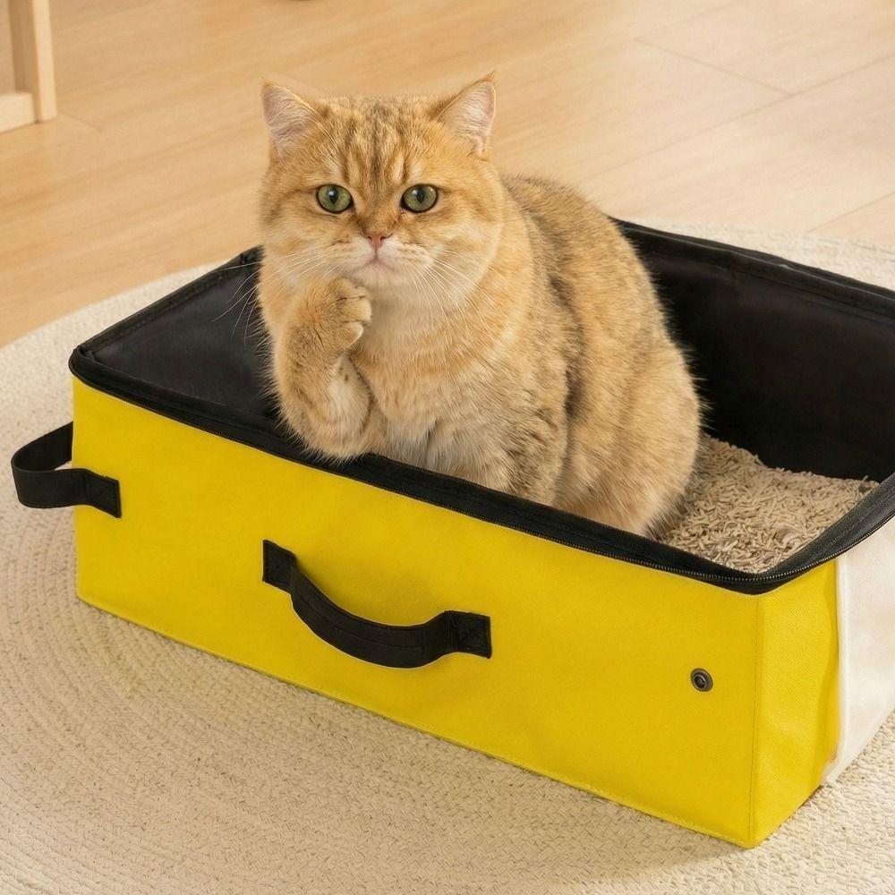 Oxford Cloth Foldable Cat Litter Box Waterproof Large Capacity Travel Litter Pan With Zipped Lid Rectangular Mobile Cat Toilet